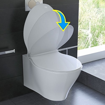 Spülrandloses Hänge WC Keramik Toilette ohne Spülrand inkl. Duroplast WC-Sitz mit Soft-Close / Quick Release Funktion passend zu GEBERIT - 