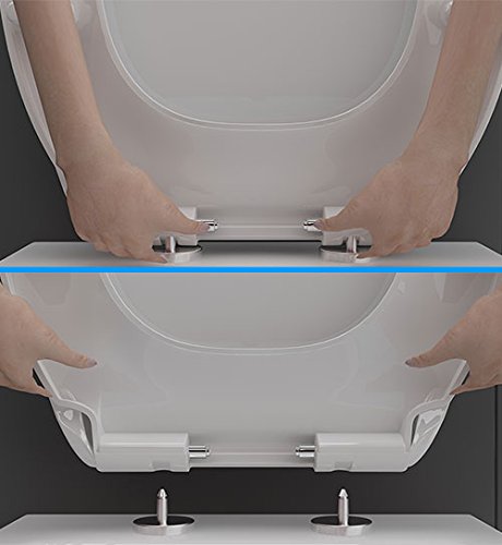 Spülrandloses Hänge WC Keramik Toilette ohne Spülrand inkl. Duroplast WC-Sitz mit Soft-Close / Quick Release Funktion passend zu GEBERIT -