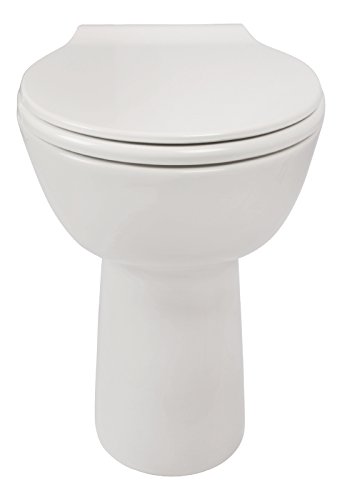 Stand-WC-Set +7 cm | Spülrandlos | Erhöhtes WC | Inklusive WC-Sitz | Für Senioren und große Menschen | Tiefspüler | Abgang waagerecht | Weiß | Spülrandlose Toilette | Spülrandloses WC | Stand-WC | Einfache Reinigung - 