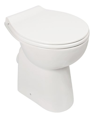 Stand-WC-Set +7 cm | Spülrandlos | Erhöhtes WC | Inklusive WC-Sitz | Für Senioren und große Menschen | Tiefspüler | Abgang waagerecht | Weiß | Spülrandlose Toilette | Spülrandloses WC | Stand-WC | Einfache Reinigung -