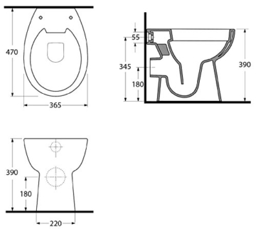 Stand-WC | Spülrandlos | Inklusive WC-Sitz | Tiefspüler | Abgang waagerecht | Weiß | Toilette | Spülrandloses WC | Klo | Toilettensitz | Stand-Wc | Design | Keramik | Modern | Hygiene - 
